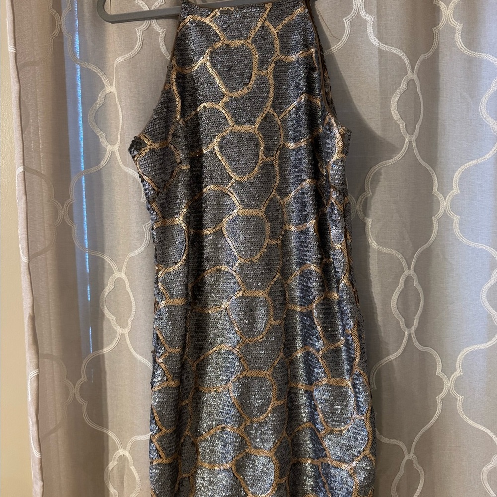 Endless Rose Silver & Gold Sheath Dress Halter Style